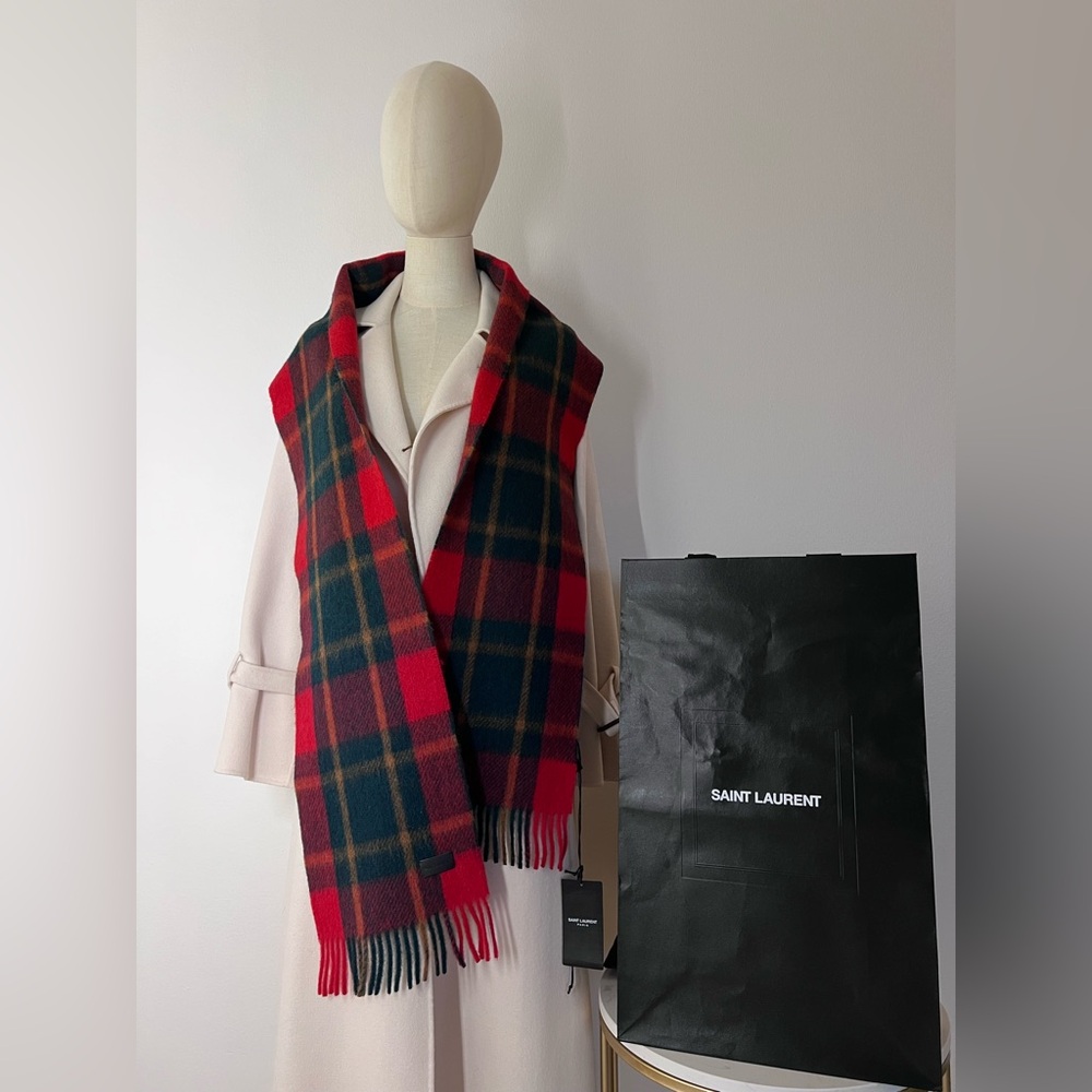 Yves Saint Laurent Wool Scarf – Unisex – Brand New, Full Set YSL